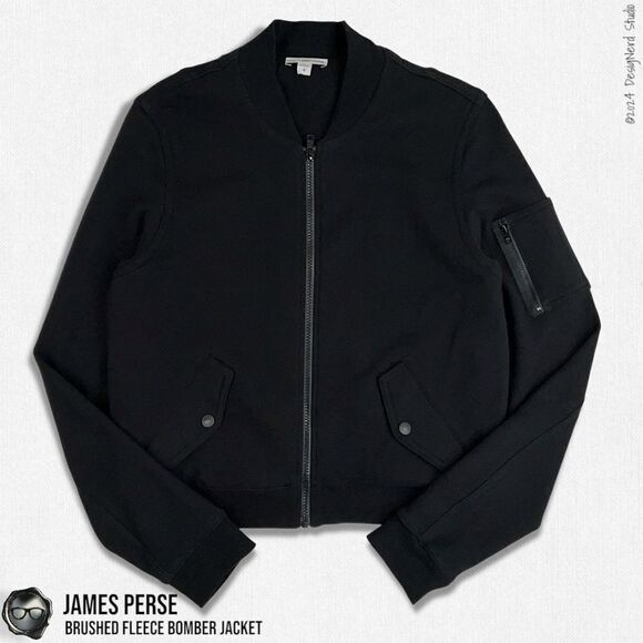 JAMES PERSE BRUSHED FLEECE BOMBER JACKET IN BLACK WOMEN’S SIZE 4 / XL COTTON - Picture 1 of 16
